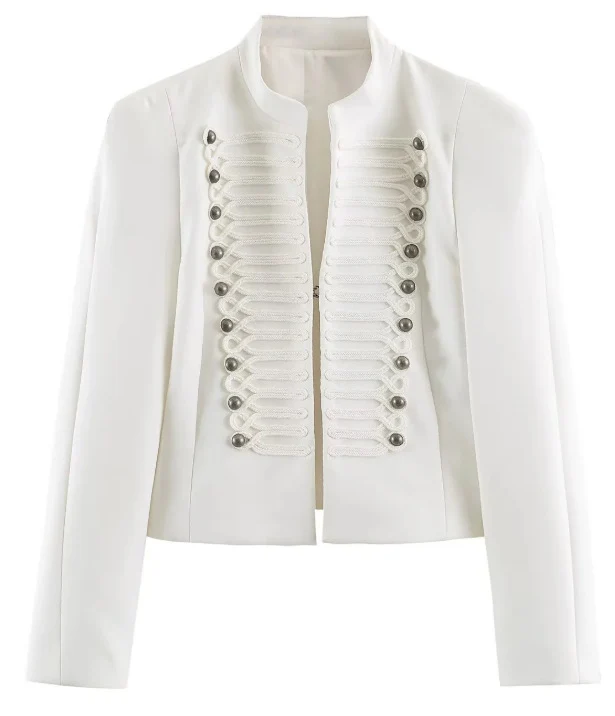 Damen Taillierter Cropped‑Blazer mit militärischer Galonverzierung und Stehkragen Drune