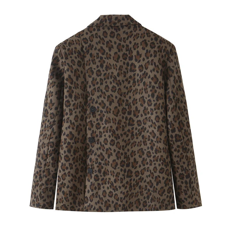 Damen Taillierter Blazer mit Leopardenprint, Reverskragen und Pattentaschen Drune