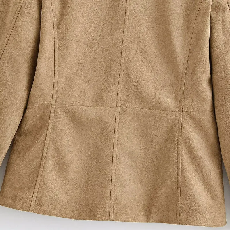 Damen Taillierte Safarijacke aus Wildlederoptik mit Stehkragen und Zierknöpfen Drune