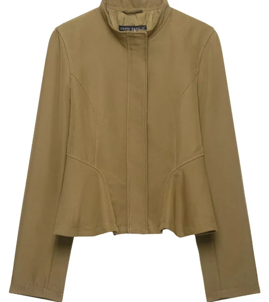 Damen Taillierte Kurzjacke mit Schößchen und Stehkragen Drune