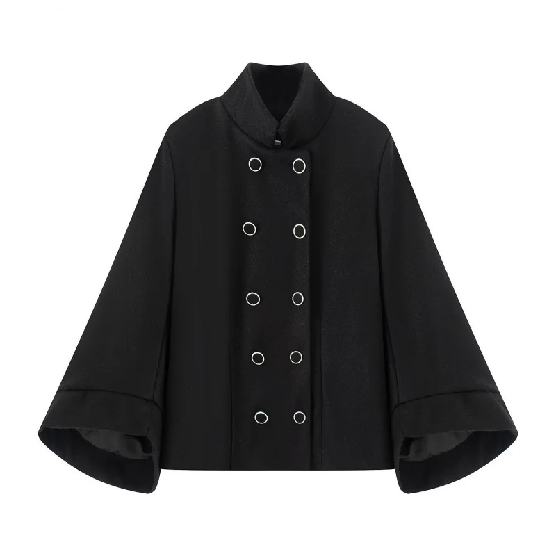 Damen Taillierte Double‑Breasted Kurzjacke mit Stehkragen und Glockenärmeln Drune