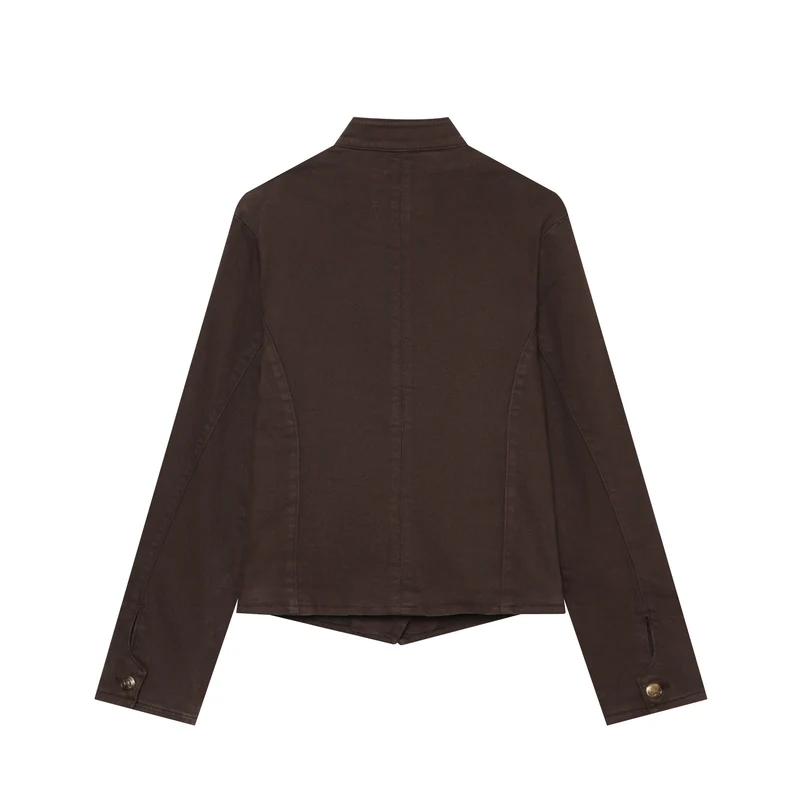 Damen Taillierte Cropped‑Militär‑Blouson mit Epauletten und Doppelknopfreihe Drune
