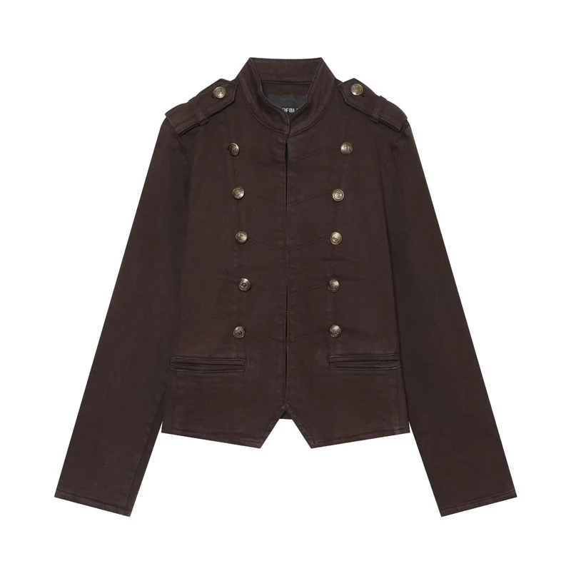 Damen Taillierte Cropped‑Militär‑Blouson mit Epauletten und Doppelknopfreihe Drune
