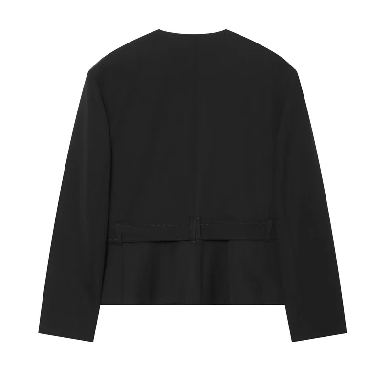 Damen Taillierte Cropped‑Jacke mit Gürtel, Pattentaschen und Rundhals Drune