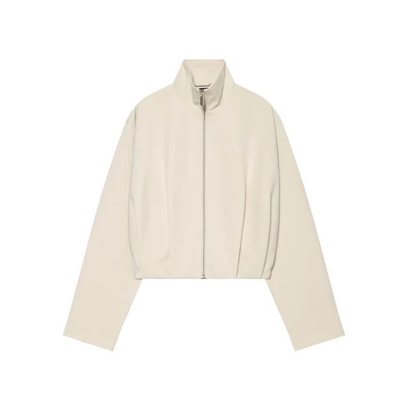 Damen Cropped Blousonjacke mit hohem Stehkragen, kastiger Silhouette und durchgehendem Metallreißverschluss Drune
