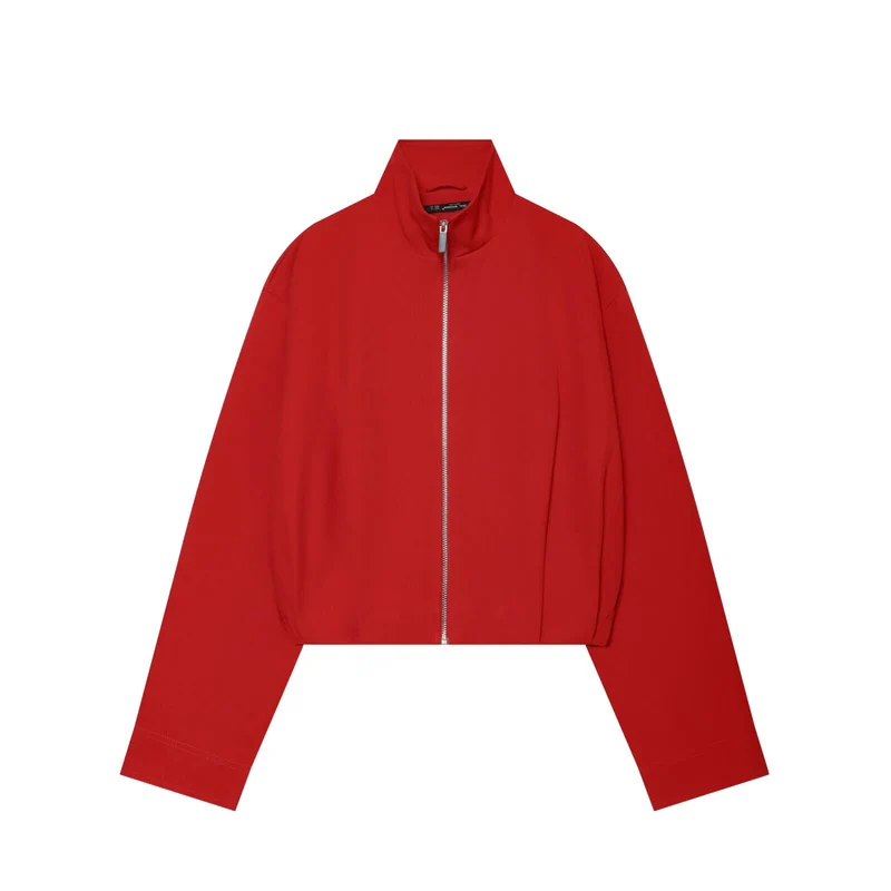 Damen Cropped Blousonjacke mit hohem Stehkragen, kastiger Silhouette und durchgehendem Metallreißverschluss Drune
