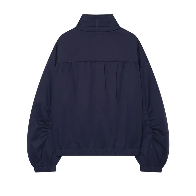 Damen Cropped-Blouson mit hohem Stehkragen, voluminösen Raffungärmeln und Metallreißverschluss Drune