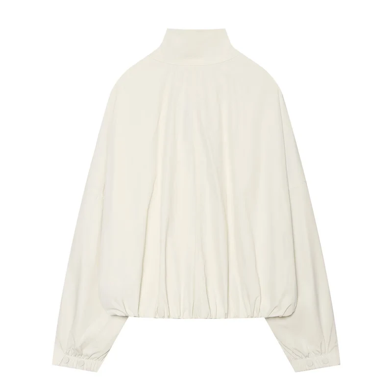 Damen Cropped-Blouson mit hohem Stehkragen, durchgehender Knopfleiste und Ballonärmeln Drune
