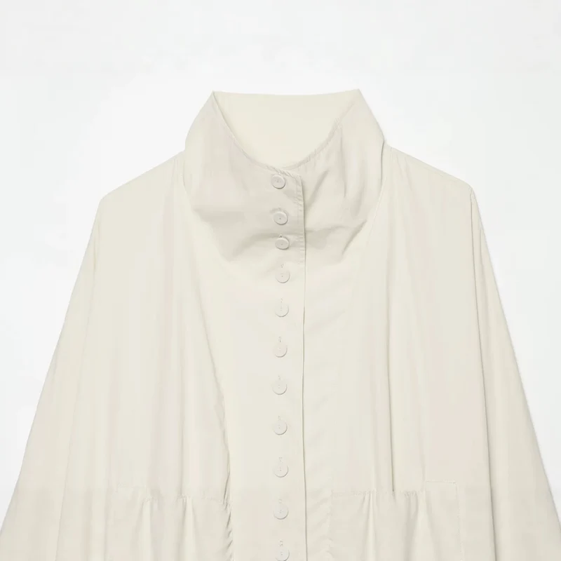 Damen Cropped-Blouson mit hohem Stehkragen, durchgehender Knopfleiste und Ballonärmeln Drune