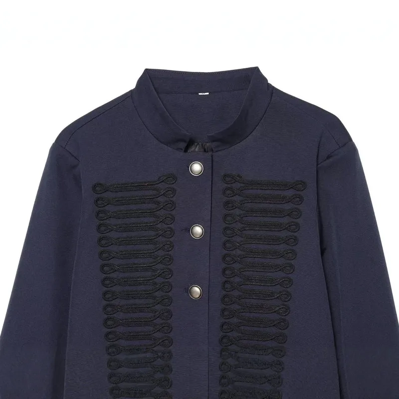 Damen Cropped-Blouson im militärischen Stil mit Zierkordeln und Stehkragen Drune
