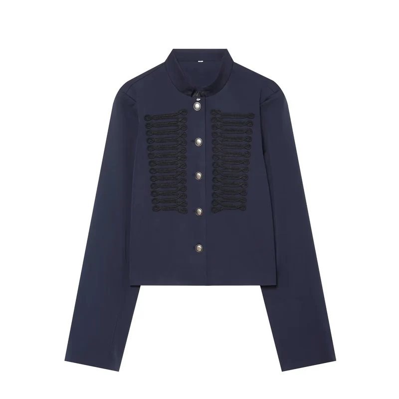 Damen Cropped-Blouson im militärischen Stil mit Zierkordeln und Stehkragen Drune