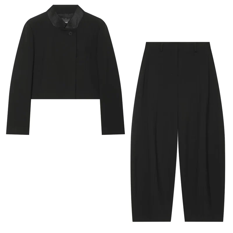 Damen Cropped‑Blazerjacke im Boxy‑Schnitt mit kurzem Stehkragen Drune