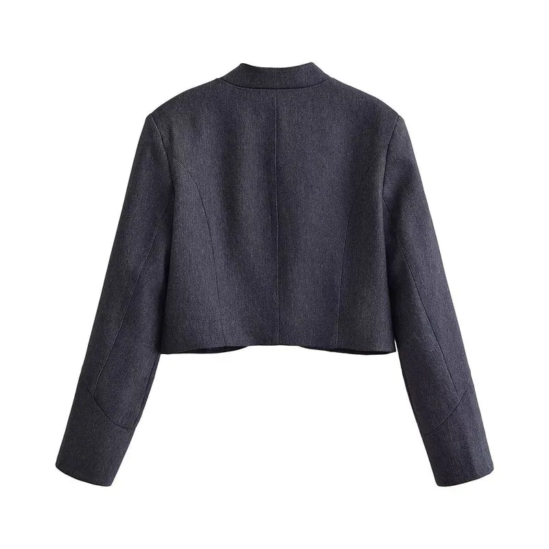 Damen Cropped‑Blazer im Bolero‑Stil mit Spitzenbordüre und Zierknöpfen Drune