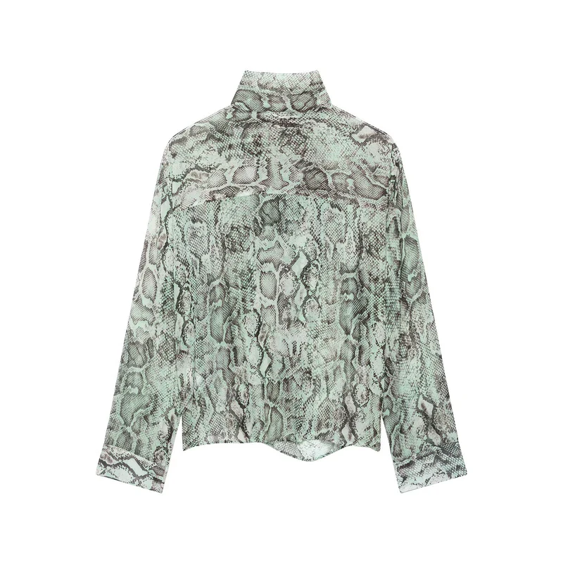 Damen Chiffonbluse mit Schleifenkragen und Schlangenprint Drune