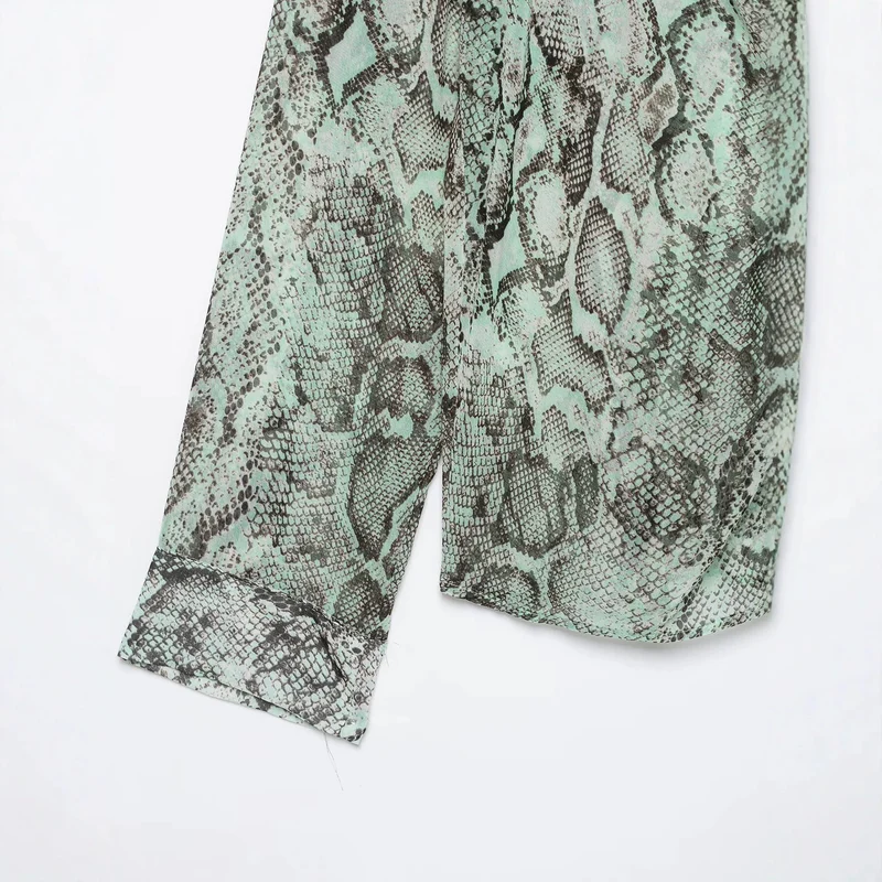 Damen Chiffonbluse mit Schleifenkragen und Schlangenprint Drune
