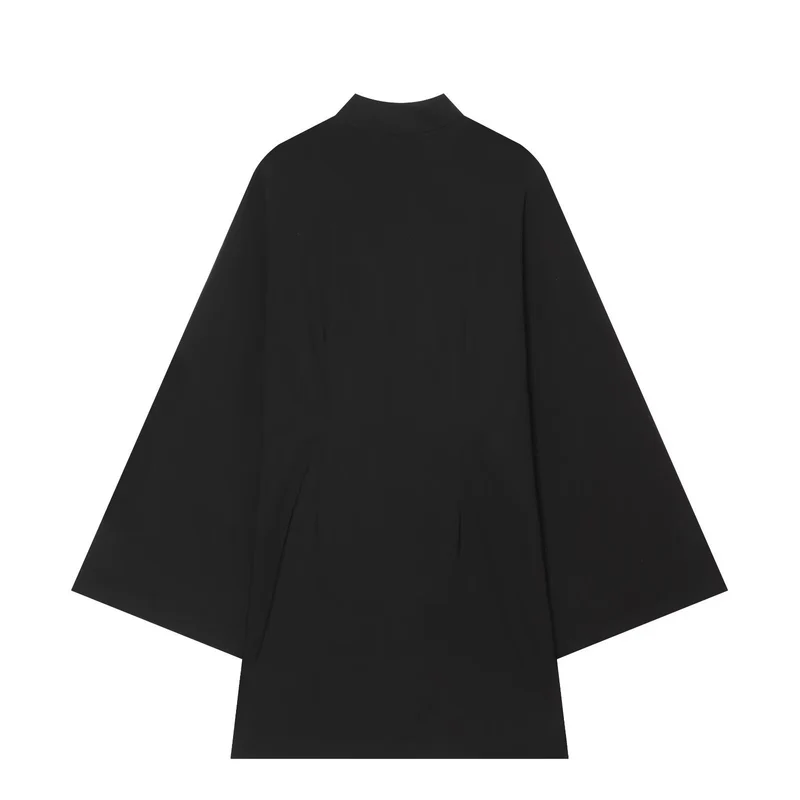 Damen Cape‑Mantel mit Stehkragen chinesischen Knotenverschlüssen und weiten Kimonoärmeln Drune