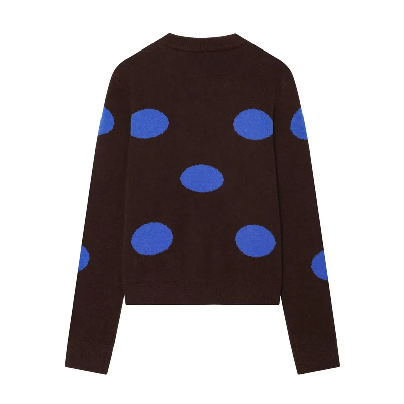 Damen Boxy Strickpullover mit großem Punktmuster, Rundhalsausschnitt und Rippbündchen Drune
