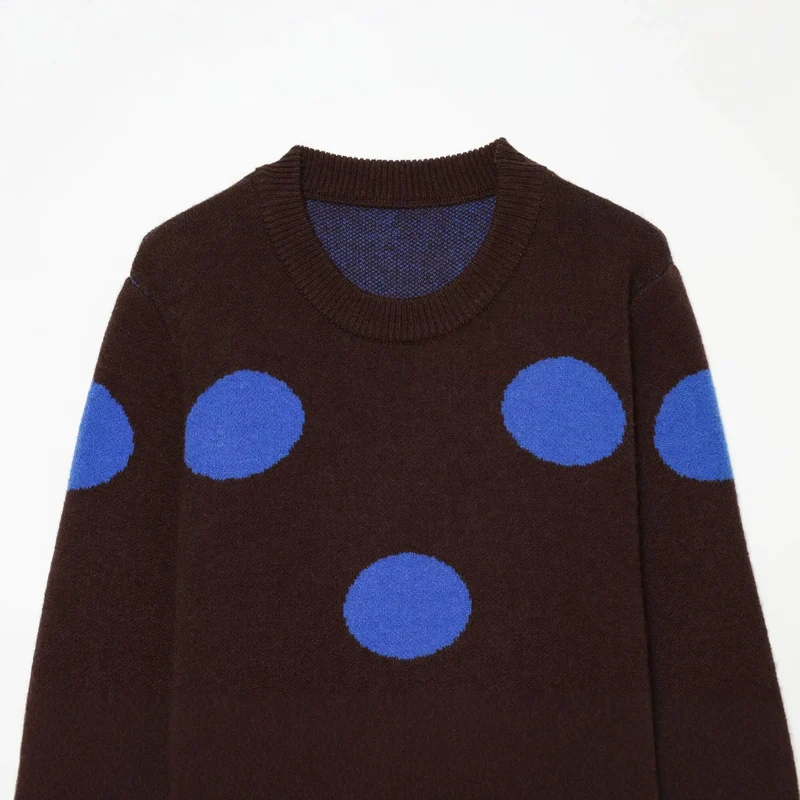 Damen Boxy Strickpullover mit großem Punktmuster, Rundhalsausschnitt und Rippbündchen Drune