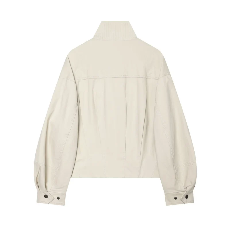 Damen Boxy Kurzblouson mit hohem Rippstehkragen und Tunnelzugsaum Drune