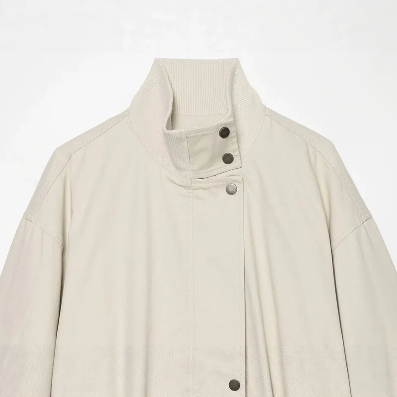 Damen Boxy Kurzblouson mit hohem Rippstehkragen und Tunnelzugsaum Drune