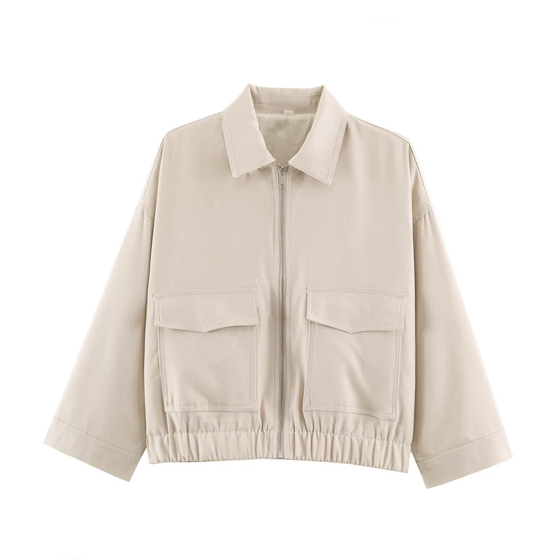 Damen Boxy Kurzblouson mit aufgesetzten Pattentaschen und Gummizugsaum Drune