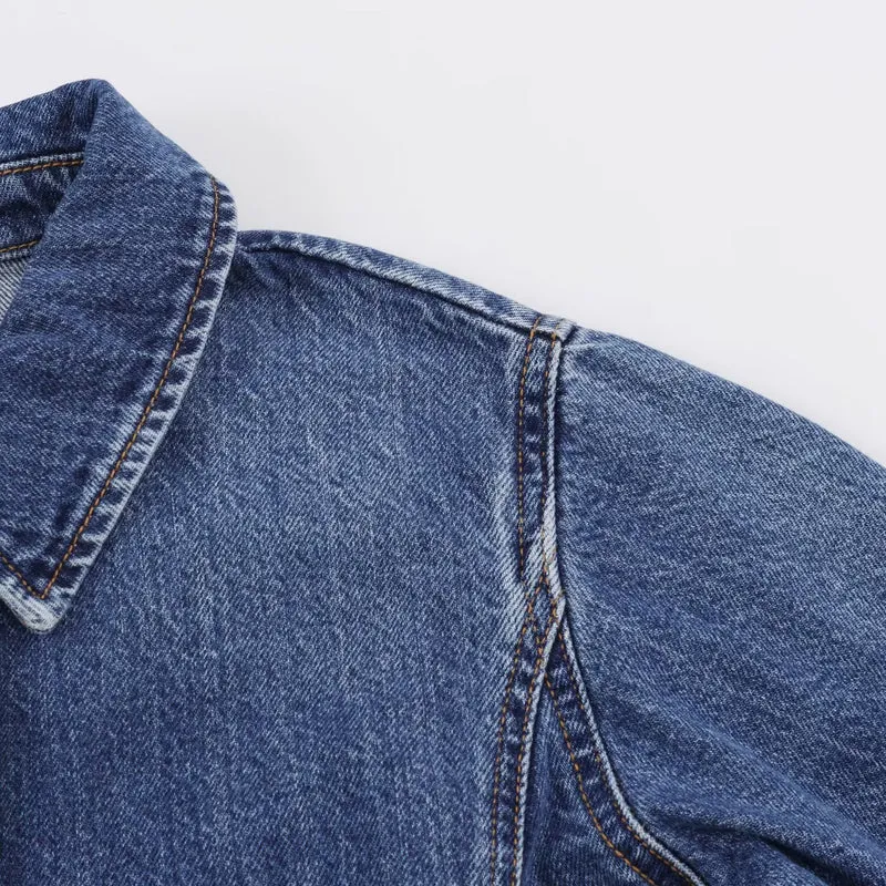Damen Boxy Jeansjacke mit weiten Ärmeln, aufgesetzten Pattentaschen und Druckknopfverschluss Drune