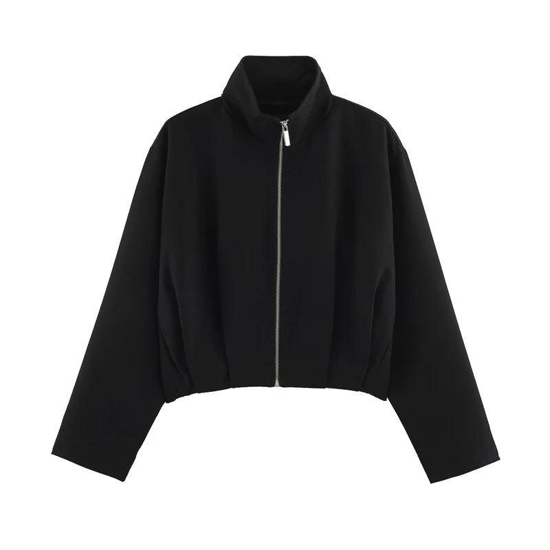 Damen Boxy-Cropped Blousonjacke mit hohem Stehkragen und taillennahem Gummizug Drune