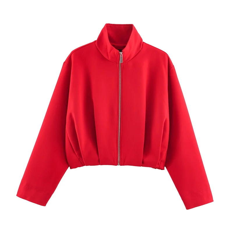 Damen Boxy-Cropped Blousonjacke mit hohem Stehkragen und taillennahem Gummizug Drune