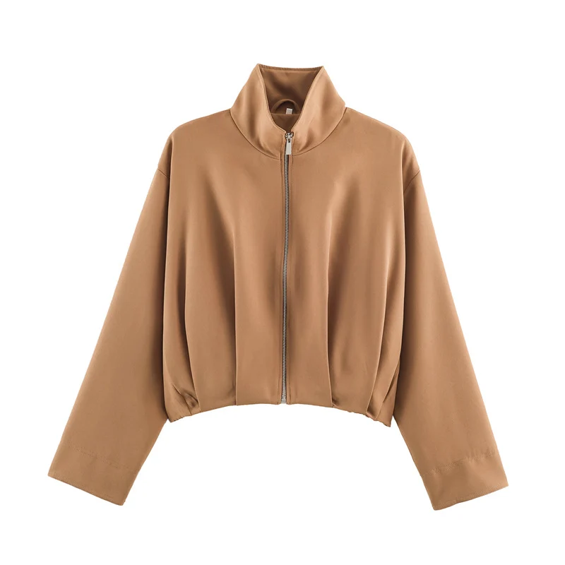 Damen Boxy-Cropped Blousonjacke mit hohem Stehkragen und taillennahem Gummizug Drune