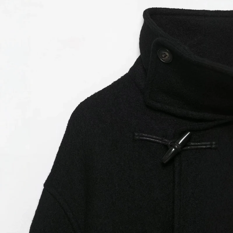 Damen Boxy-Capejacke in Wolloptik mit hoher Kragenblende und Knebelverschlüssen Drune