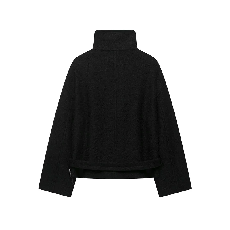 Damen Boxy-Capejacke in Wolloptik mit hoher Kragenblende und Knebelverschlüssen Drune