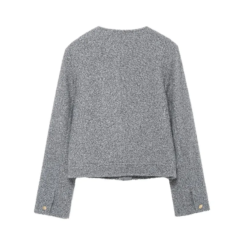 Damen Bouclé-Boxy-Jacke mit goldenen Knöpfen und aufgesetzten Taschen Drune