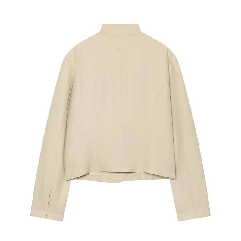 Damen Asymmetrische Kurzjacke mit Stehkragen und taillierten Nähten Drune