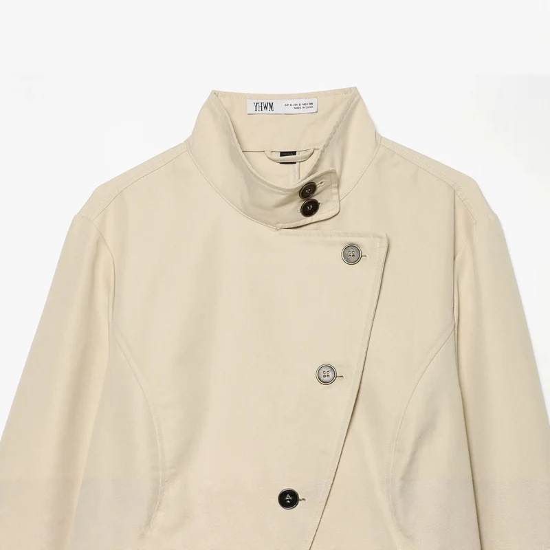 Damen Asymmetrische Kurzjacke mit Stehkragen und taillierten Nähten Drune