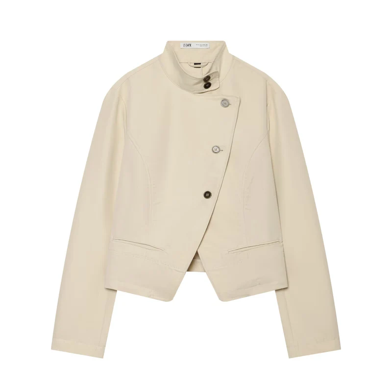 Damen Asymmetrische Kurzjacke mit Stehkragen und taillierten Nähten Drune