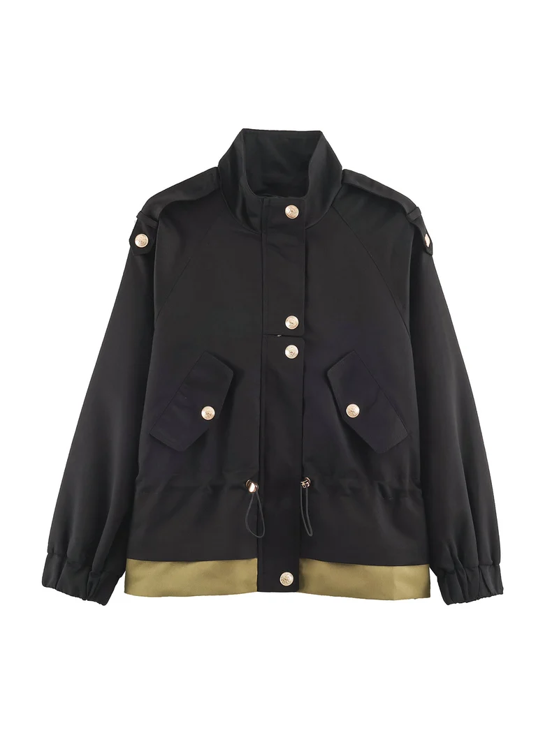 Damen 10+ kurze Utility-Jacke mit Taillenraffung, Stehkragen und Schulterklappen Drune