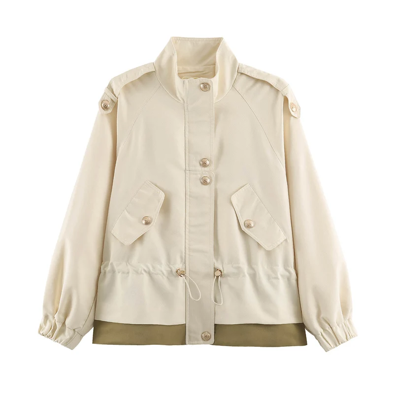 Damen 10+ kurze Utility-Jacke mit Taillenraffung, Stehkragen und Schulterklappen Drune
