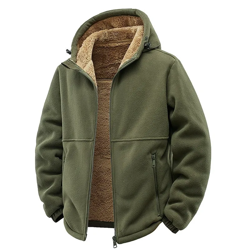 Herren Gefütterte Teddy-Fleece-Kapuzenjacke mit Zwei-Wege-Reißverschluss & Reißverschlusstaschen Drune