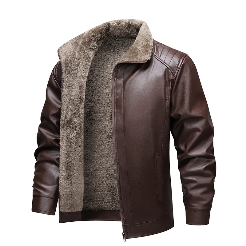 Herren Gefütterte Kunstleder-Blousonjacke mit Teddyfutter & Stehkragen Drune