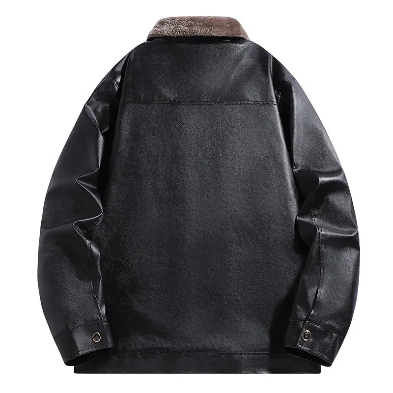 Herren Gefütterte Kunstleder-Blousonjacke mit Teddyfutter & Stehkragen Drune