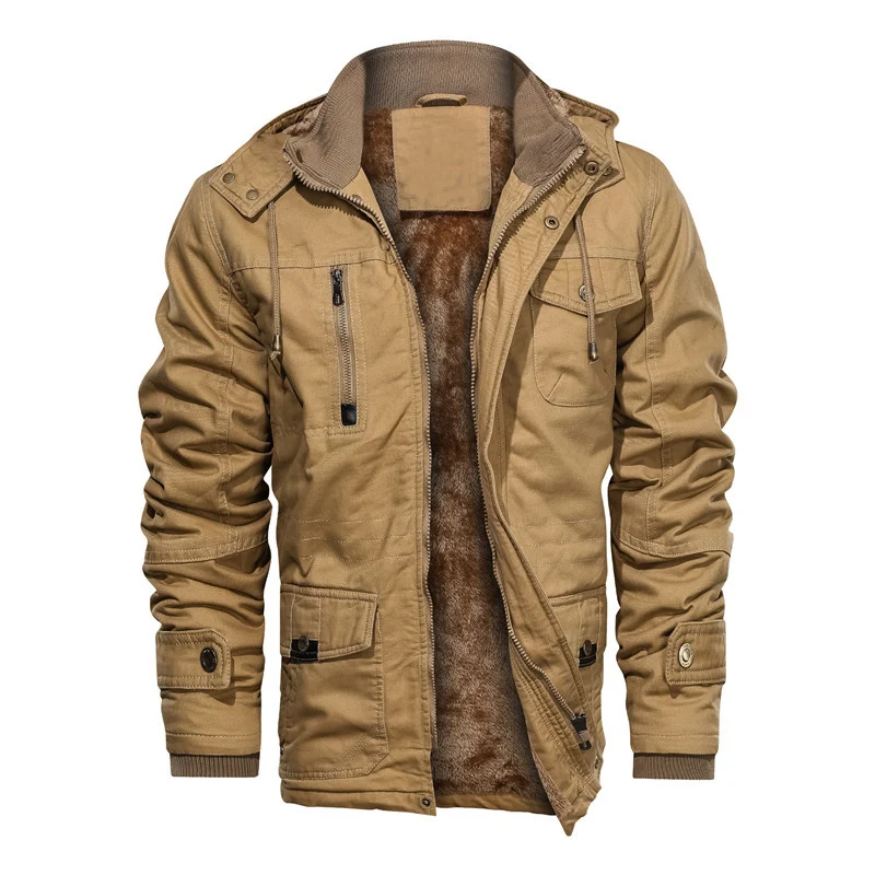 Herren Gefütterte Feldjacke mit Teddyfutter, Winddichtem Canvas & Mehrfach-Taschen Drune
