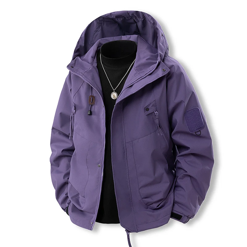 Herren Funktionale Kapuzen‑Übergangsjacke mit wasserabweisender Hülle, Utility‑Taschen & verstellbarem Saum Drune