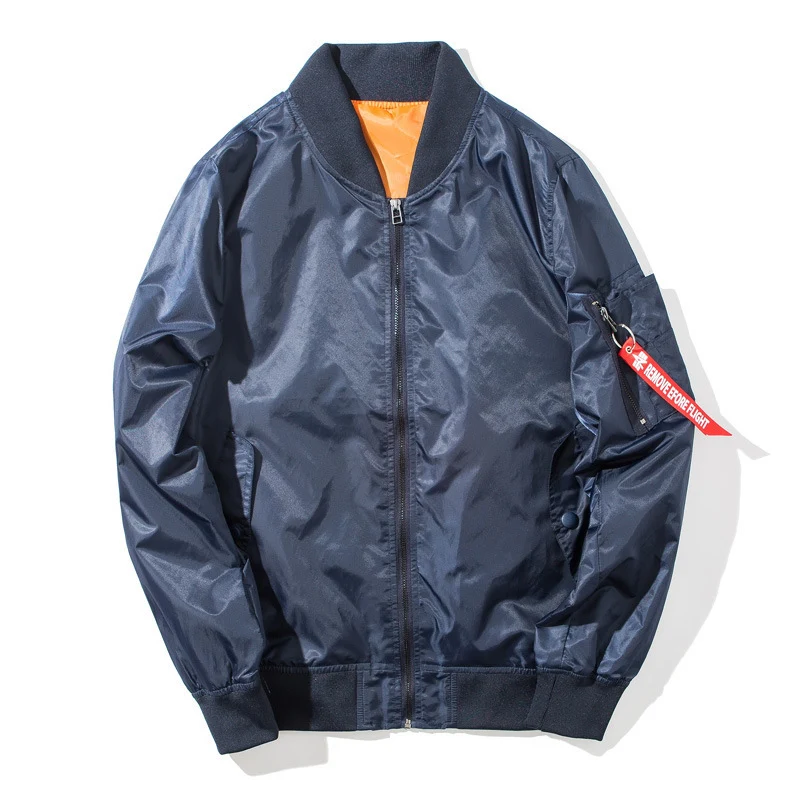 Herren Flieger-Bomberjacke mit kontrastierendem Innenfutter, Reißverschluss-Ärmeltasche & gerippten Bündchen Drune