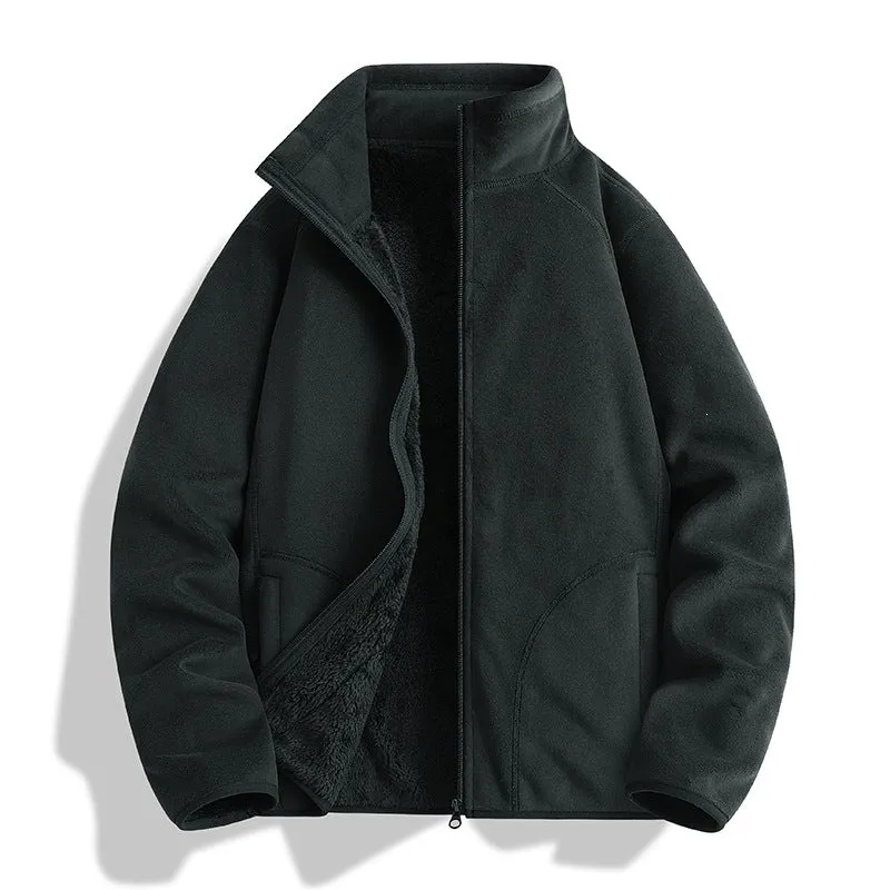 Herren Fleecejacke mit Sherpa‑Teddyfutter, Stehkragen & Zwei‑Wege‑Reißverschluss Drune