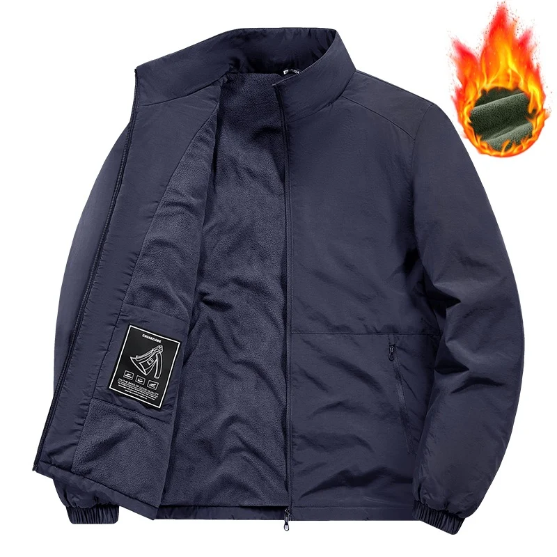 Herren Fleecegefütterte Windjacke mit Stehkragen, Thermofutter & verdeckten Reißverschlusstaschen Drune