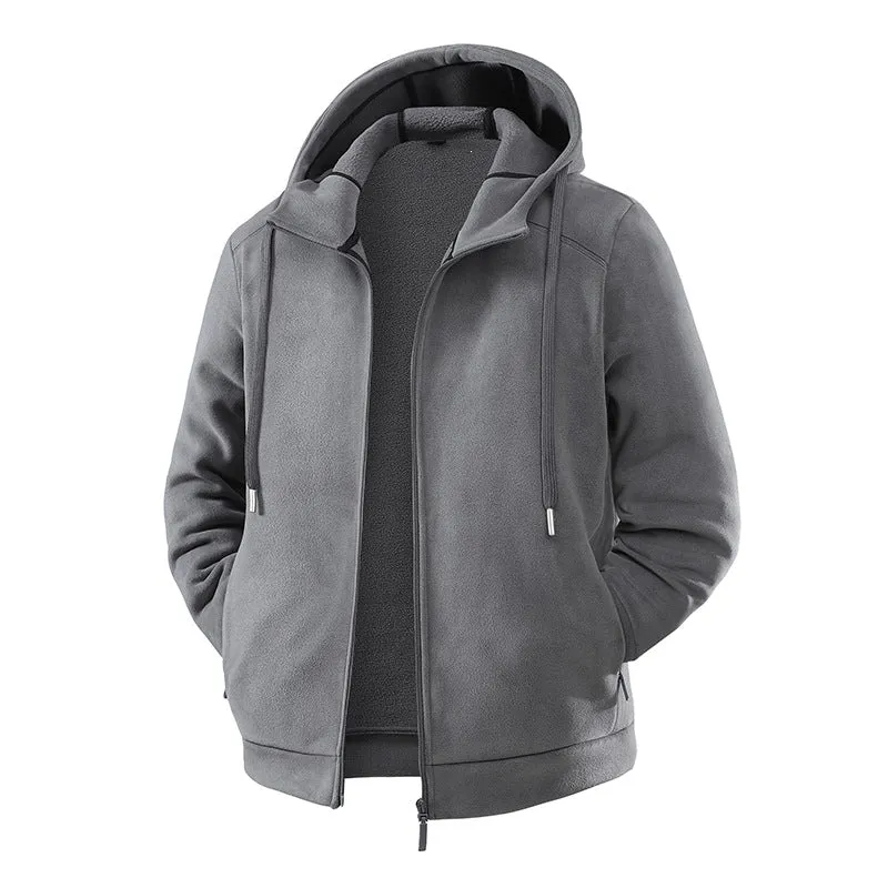 Herren Fleece-Softshell Hybridkapuzenjacke mit Teddy-Innenfutter & verstellbarer Kapuze Drune
