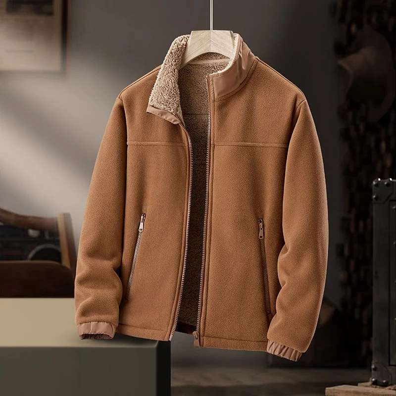 Herren Fleece-Outdoorjacke mit Teddyfell-Innenfutter, Stehkragen & windabweisender Oberfläche Drune