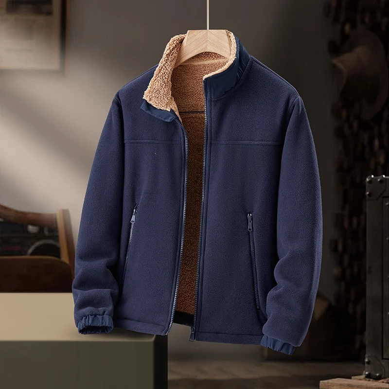 Herren Fleece-Outdoorjacke mit Teddyfell-Innenfutter, Stehkragen & windabweisender Oberfläche Drune