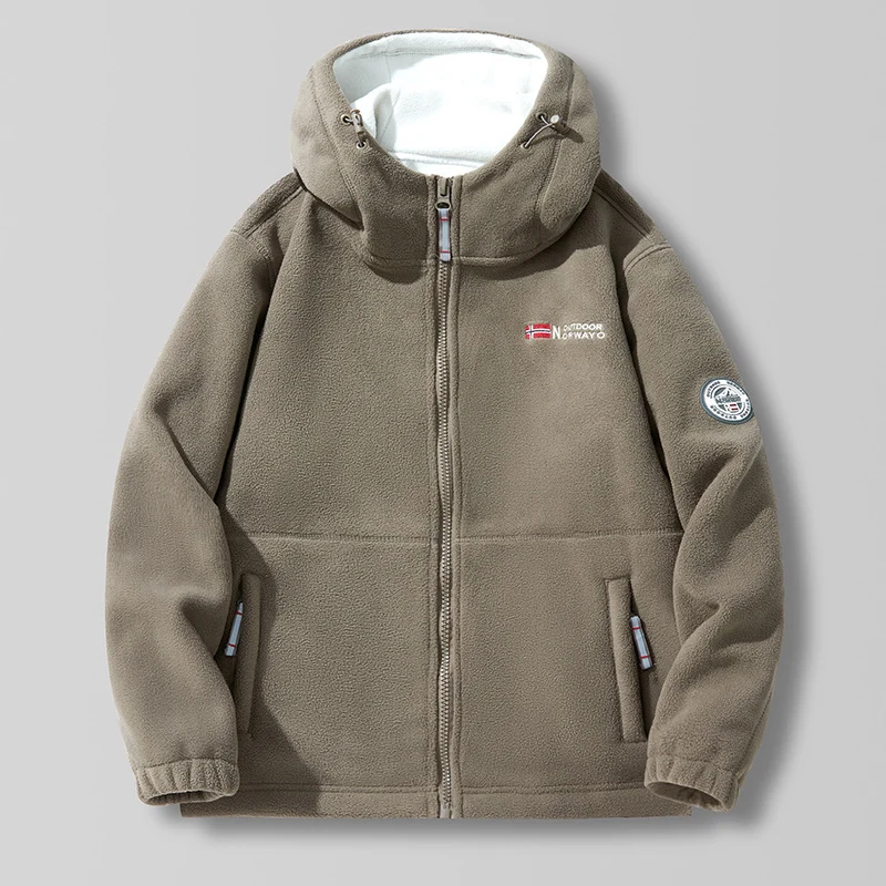 Herren Fleece-Kapuzenjacke mit Teddyfutter, hohem Kragen & durchgehendem Reißverschluss Drune