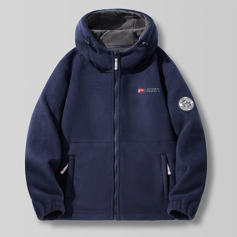 Herren Fleece-Kapuzenjacke mit Teddyfutter, hohem Kragen & durchgehendem Reißverschluss Drune